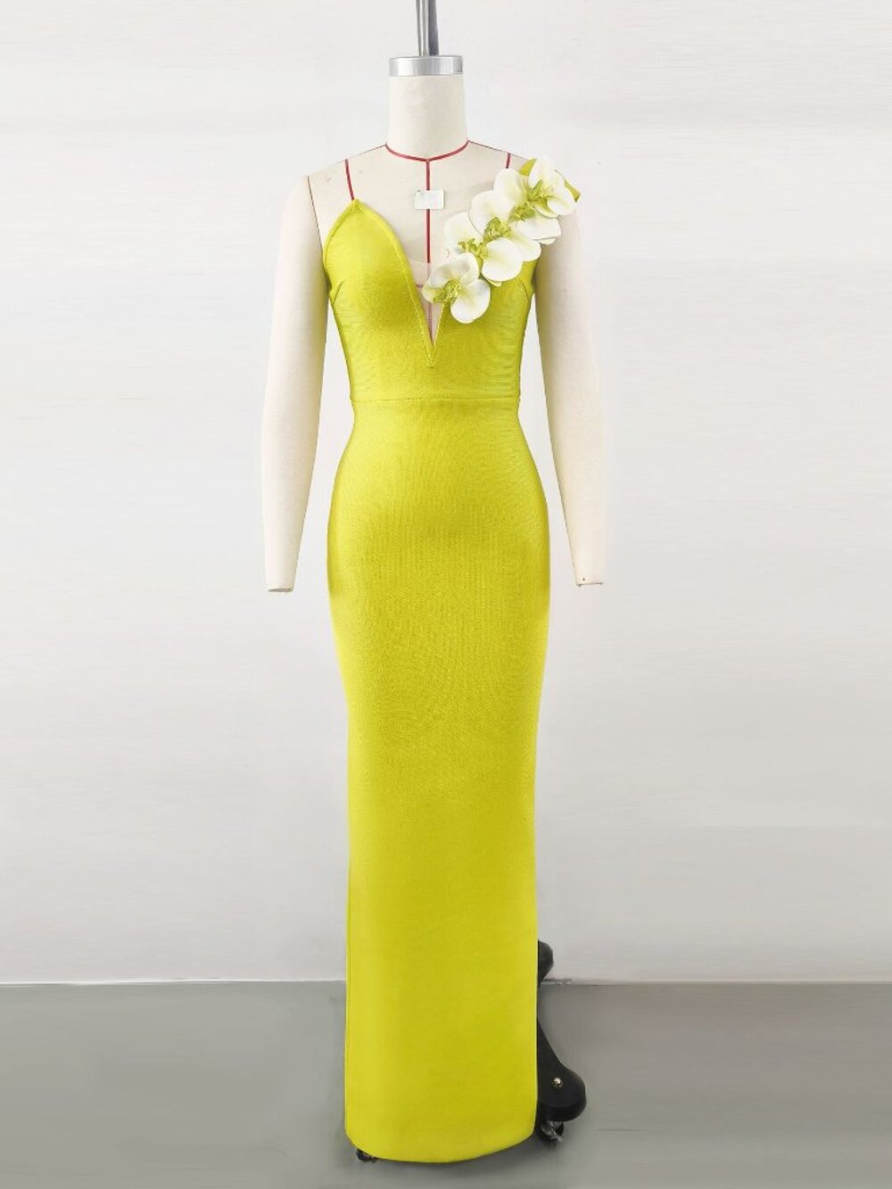 Floral Long Evening With 3D Orchid Applique